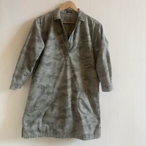 ATM Anthony Thomas Melillo Shirt Dress S Camo Pockets Stretch Cotton Military